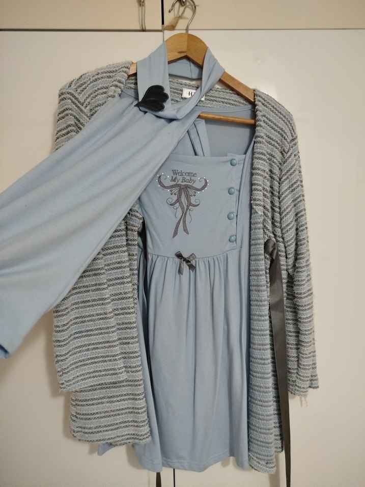 mavi Düğmeli 4 parça hamile takım - Görsel 2