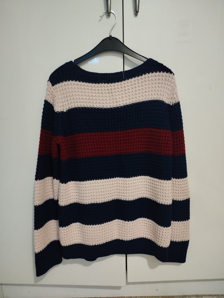 Çizgili Kadın Triko Kazak - Görsel 2