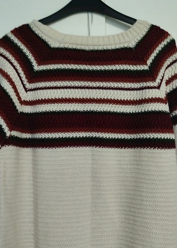 Bordo Çizgili Kadın Triko Kazak - Görsel 3