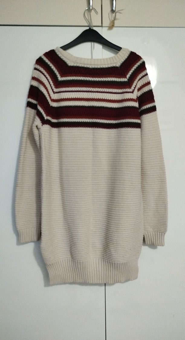 Bordo Çizgili Kadın Triko Kazak - Görsel 2