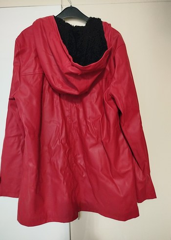 Koyu Kırmızı Kadın Deri içi polar Fermuarlı Ceket - Görsel 4