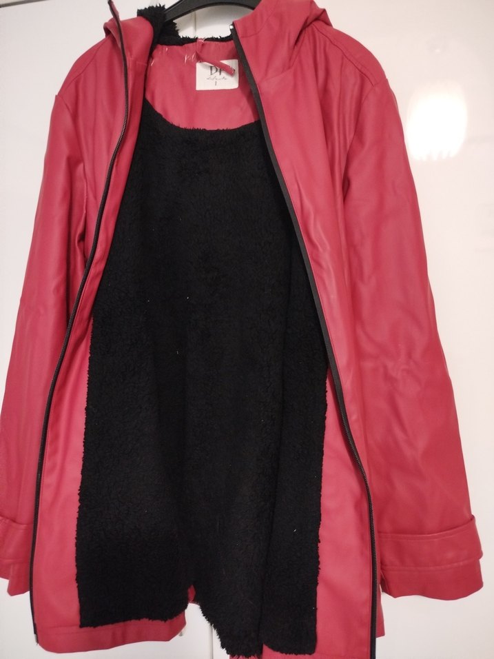 Koyu Kırmızı Kadın Deri içi polar Fermuarlı Ceket - Görsel 2