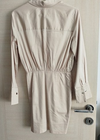 Bej Keten Midi Kadın Elbise - Görsel 3