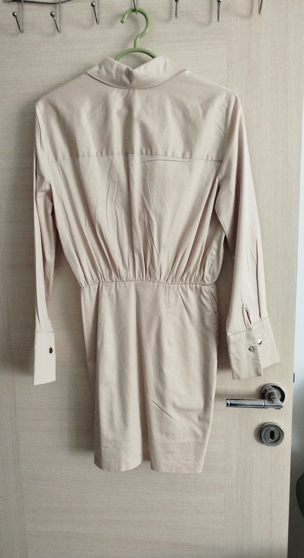 Bej Keten Midi Kadın Elbise - Görsel 3