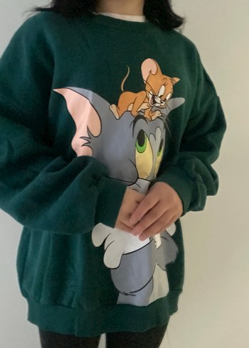 LC Waikiki Tom ve Jerry Baskılı Yeşil Kadın Sweatshirt