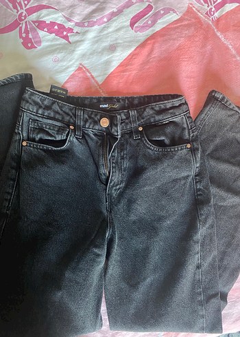 xs Beden Düğmeli Siyah Midi Kadın Denim Pantolon