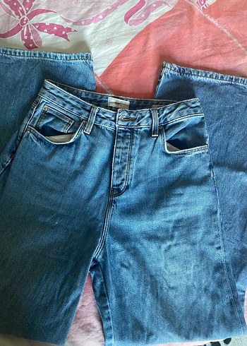26 Beden mavi Renk Düğmeli Mavi Kadın Midi Boy Rahat Kot