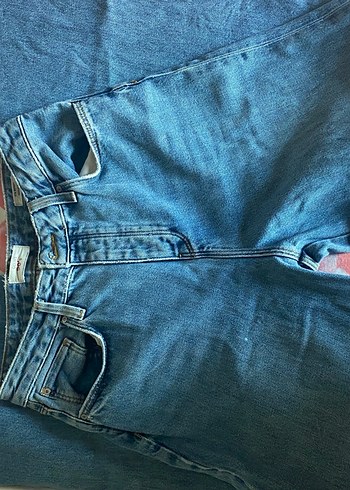 26 Beden Düğmeli Mavi Kadın Midi Boy Rahat Kot