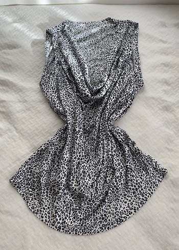 Sheinside Vintage Leopar Desen Sıfır Kol Bluz