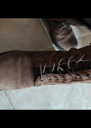 Kahverengi Deri Bağcıklı Stiletto topuklu Kadın Çizme