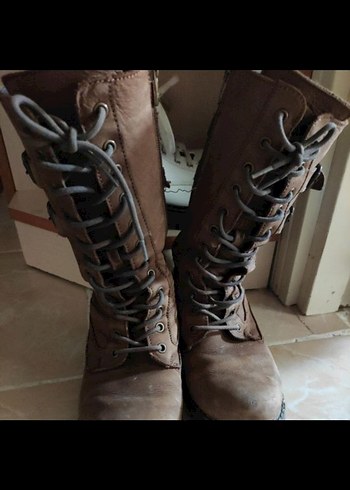 37 Beden kahverengi Renk Kahverengi Deri Bağcıklı Stiletto topuklu Kadın Çizme
