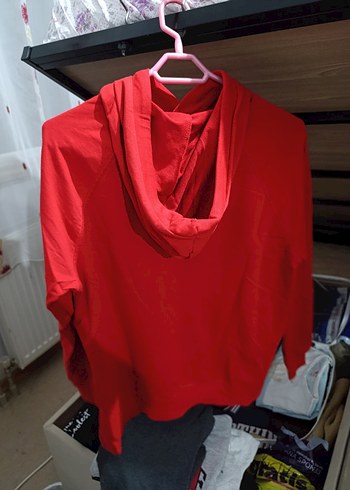 l Beden Kırmızı Kapüşonlu Kadın Sweatshirt