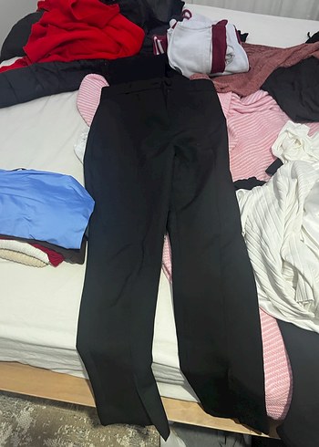 Siyah Kadın Kumaş Pantolon, Normal Boy, Kemerli