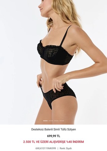 Desteksiz Balenli Simli Tüllü Siyah Sütyen - Görsel 2