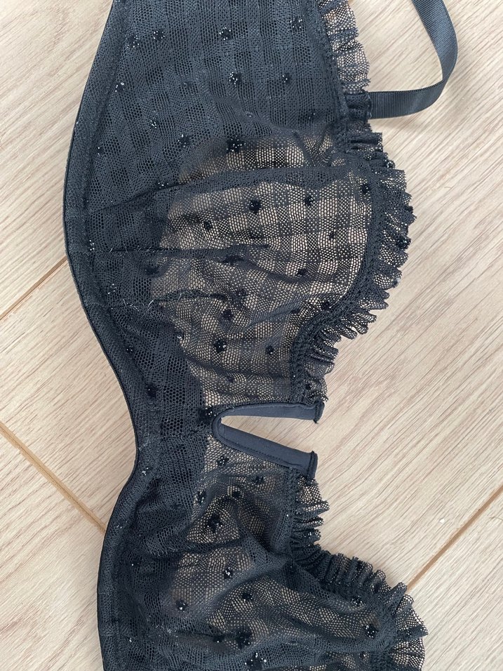 Desteksiz Balenli Simli Tüllü Siyah Sütyen - Görsel 4