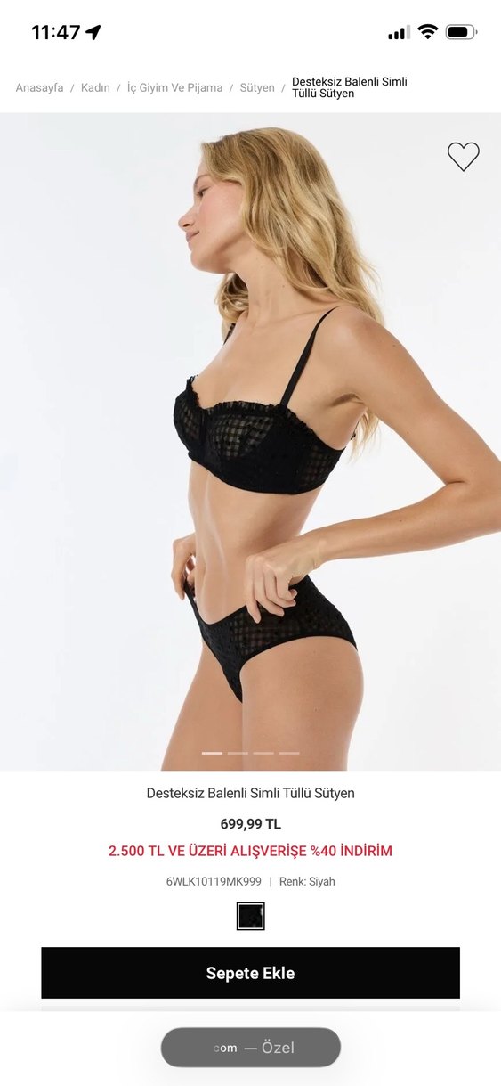 Desteksiz Balenli Simli Tüllü Siyah Sütyen - Görsel 2