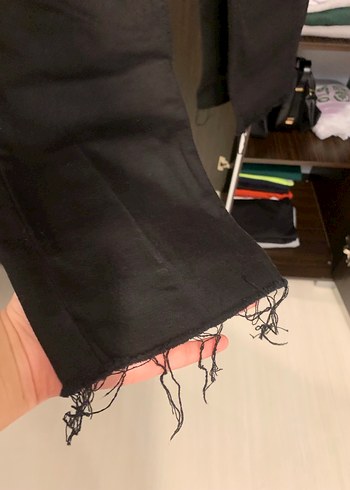 Diğer Siyah Düğmeli Kadın Midi Boy Kot Pantolon