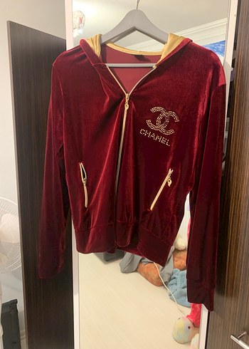 Bordo Kadife Fermuarlı Chanel Takım