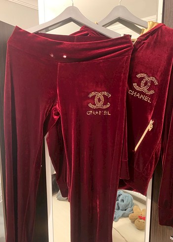 m Beden bordo Renk Bordo Kadife Fermuarlı Chanel Takım