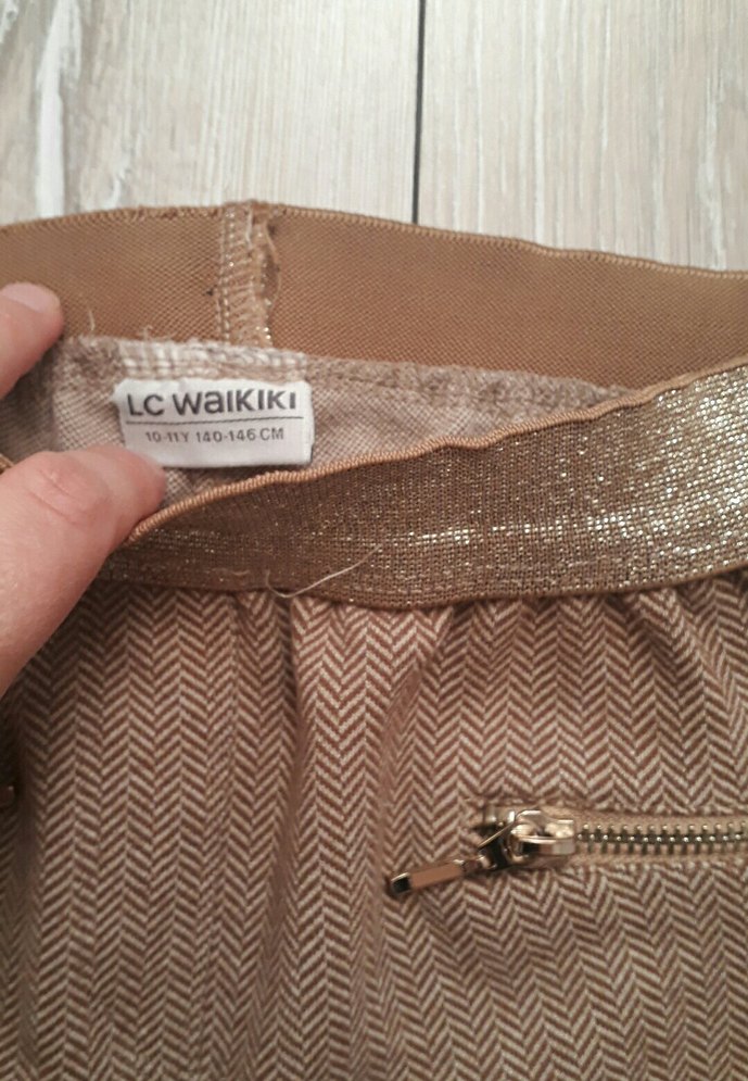 Beli Kemerli kiz cocuk Bej Kumaş Pantolon - Görsel 3