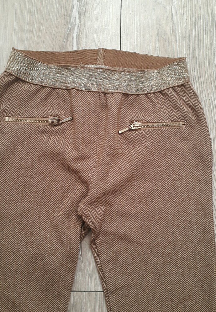 Beli Kemerli kiz cocuk Bej Kumaş Pantolon - Görsel 2