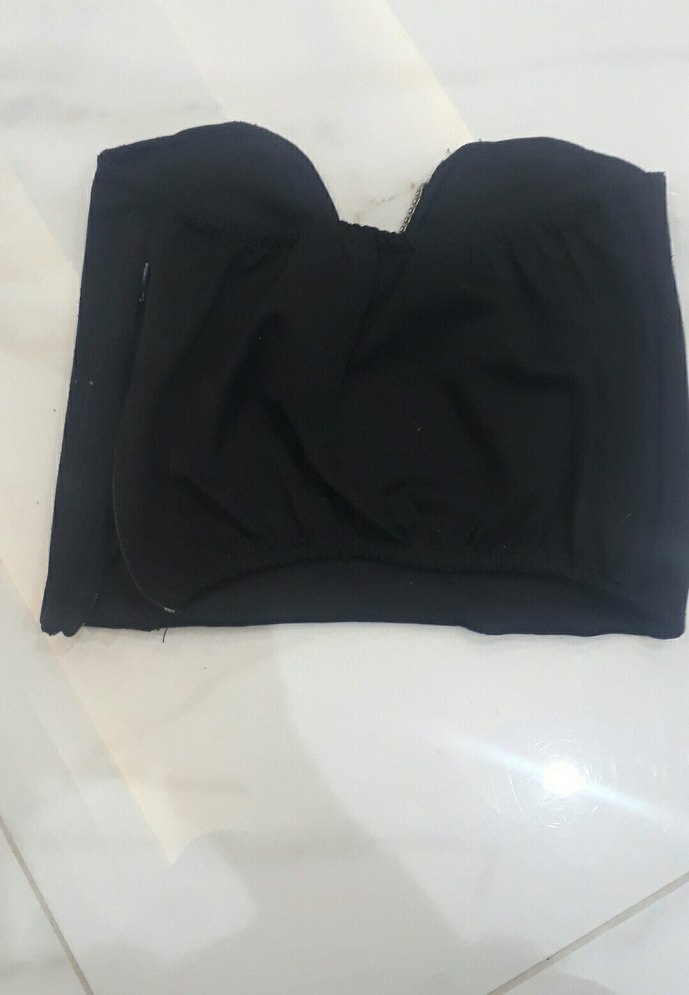 Straplez Siyah Midi Bustiyer - Görsel 2