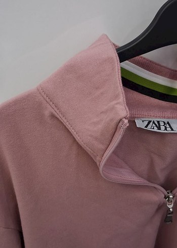 Zara Fermuarlı Yüksek Yakalı Pembe Sweatshirt