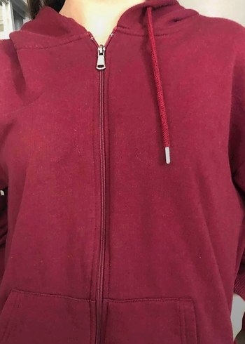 Diğer Bordo Kapüşonlu Fermuarlı Kadın Sweatshirt Polarlı
