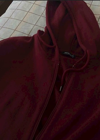 Bordo Kapüşonlu Fermuarlı Kadın Sweatshirt Polarlı