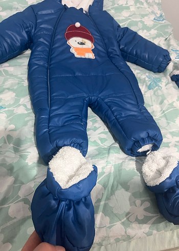 Kürklü Mavi Erkek Bebek Kayak Tulumu - Görsel 4