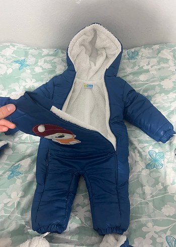 Kürklü Mavi Erkek Bebek Kayak Tulumu - Görsel 2