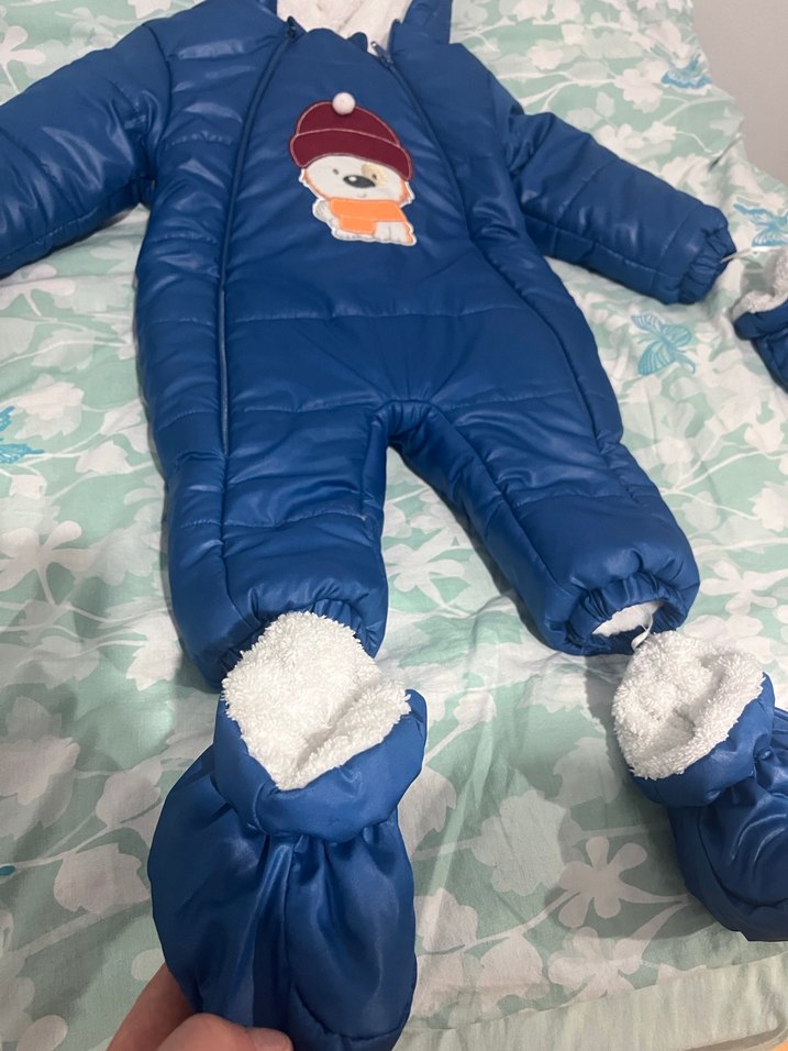 Kürklü Mavi Erkek Bebek Kayak Tulumu - Görsel 4