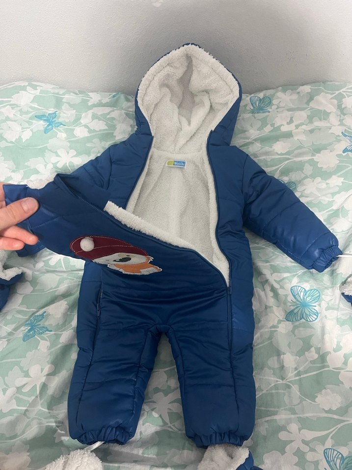 Kürklü Mavi Erkek Bebek Kayak Tulumu - Görsel 2