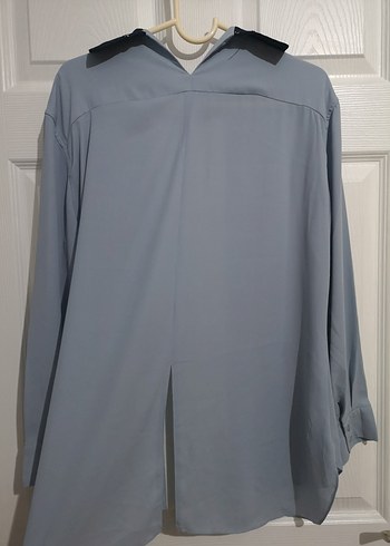 Drapeli bebek mavisi Kadın Gömlek lacivert Yaka - Görsel 3