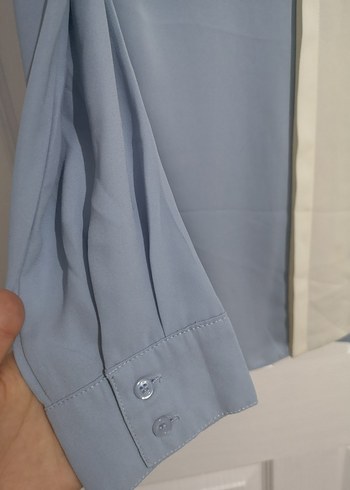 Drapeli bebek mavisi Kadın Gömlek lacivert Yaka - Görsel 4