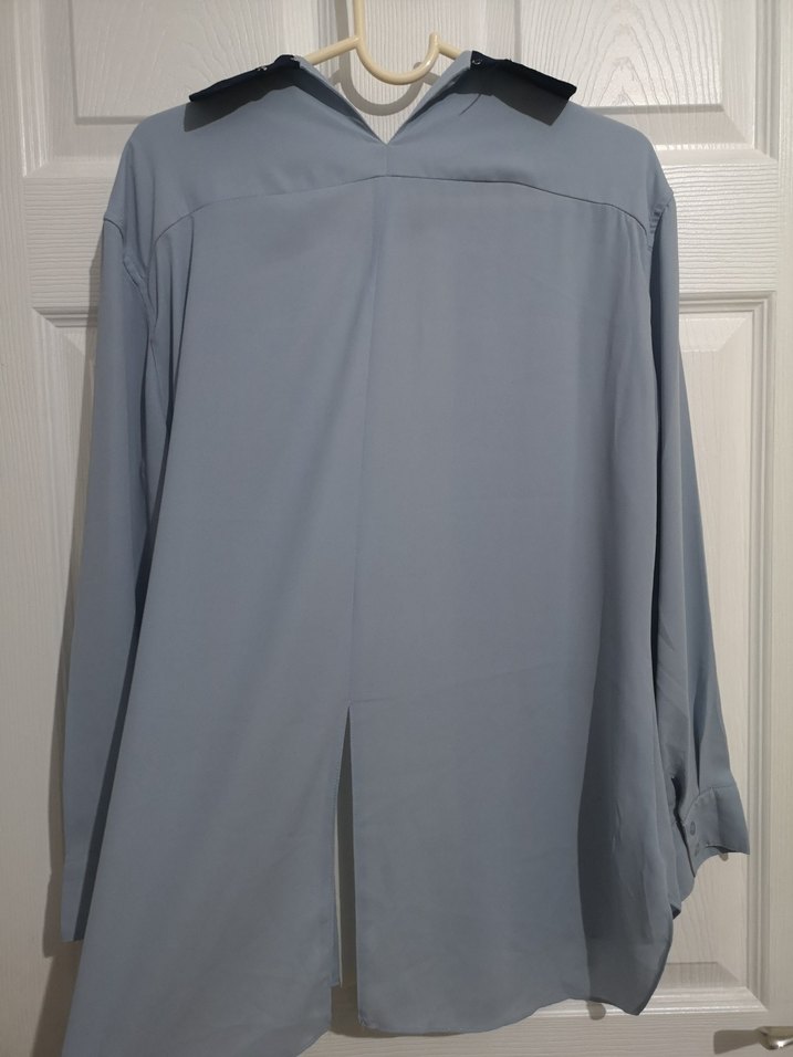 Drapeli bebek mavisi Kadın Gömlek lacivert Yaka - Görsel 3