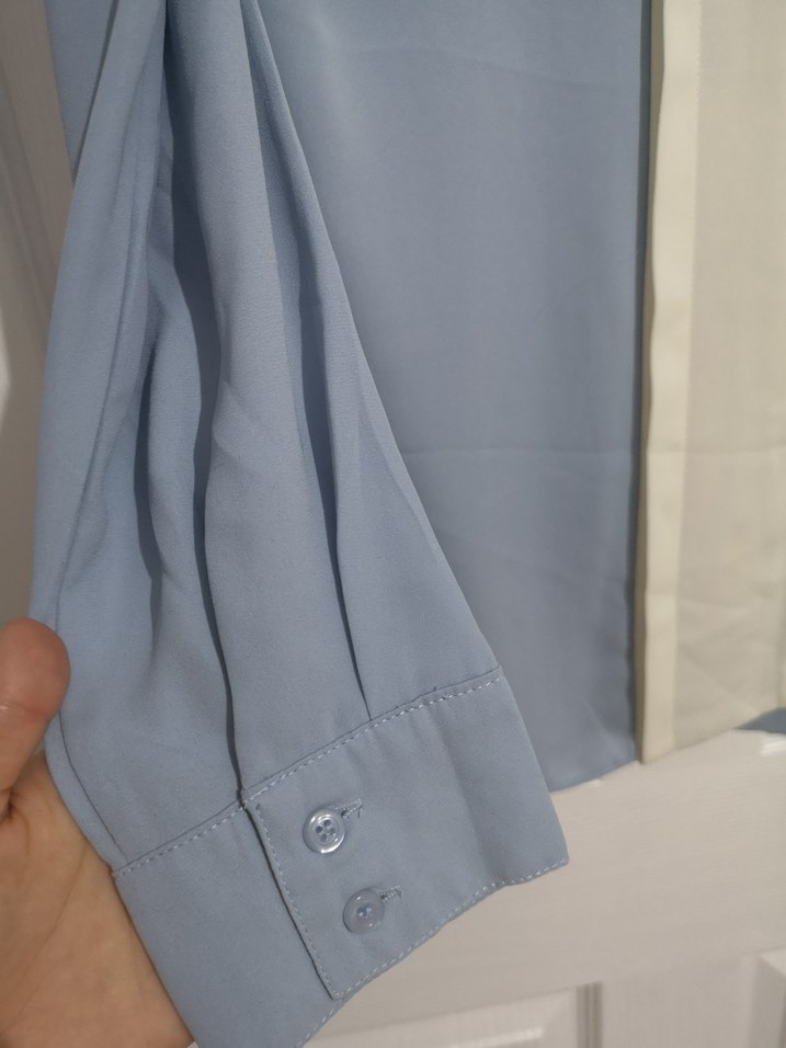 Drapeli bebek mavisi Kadın Gömlek lacivert Yaka - Görsel 4