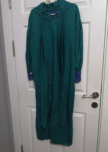 Uzun, Salaş, Drapeli Mavi, yeşil Kadın Elbise - Görsel 2