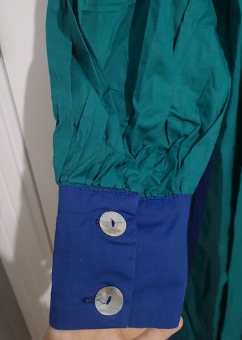 Uzun, Salaş, Drapeli Mavi, yeşil Kadın Elbise - Görsel 3