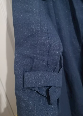 Lacivert Kemerli Kadın Uzun Keten Trençkot - Görsel 3