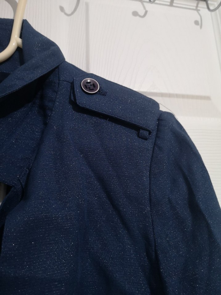 Lacivert Kemerli Kadın Uzun Keten Trençkot - Görsel 5