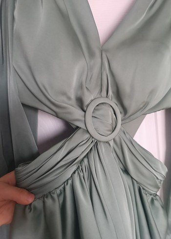 Su Yeşili,Saten, Uzun Kollu Kadın Elbise - Görsel 4