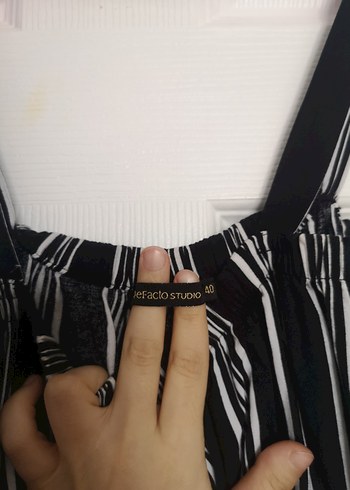 Çizgili Siyah Kadın Uzun Tulum - Görsel 2