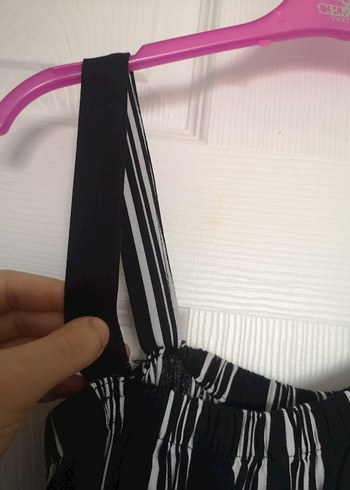 Çizgili Siyah Kadın Uzun Tulum - Görsel 5