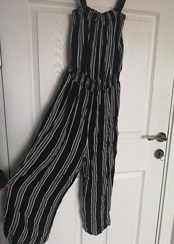 Çizgili Siyah Kadın Uzun Tulum - Görsel 3