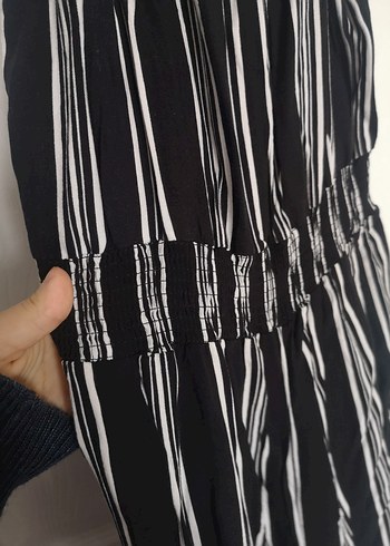 Çizgili Siyah Kadın Uzun Tulum - Görsel 4