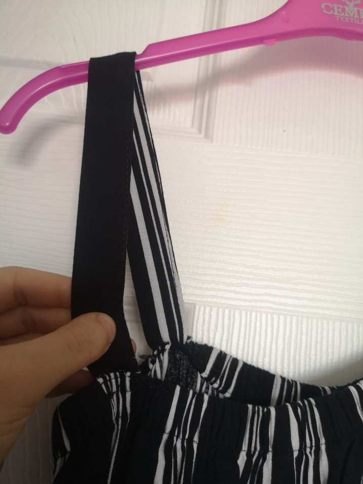 Çizgili Siyah Kadın Uzun Tulum - Görsel 5