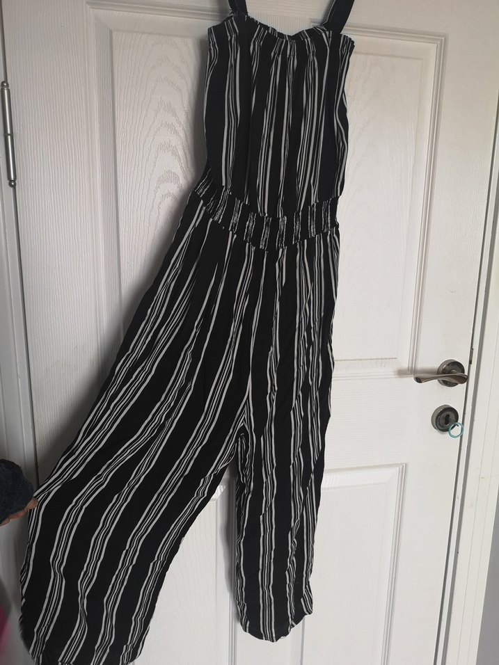 Çizgili Siyah Kadın Uzun Tulum - Görsel 3