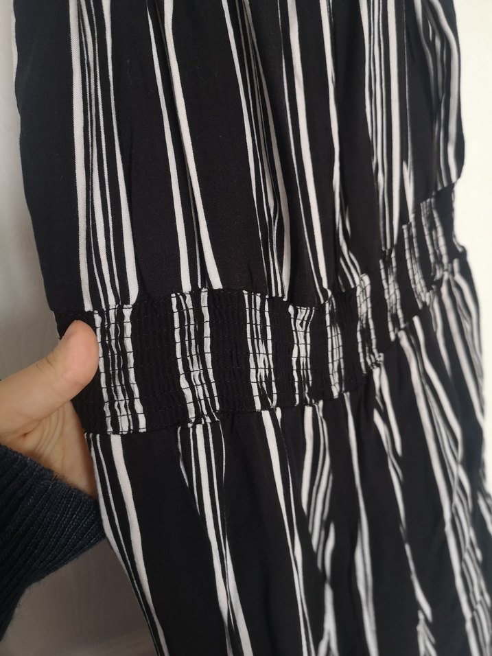 Çizgili Siyah Kadın Uzun Tulum - Görsel 4