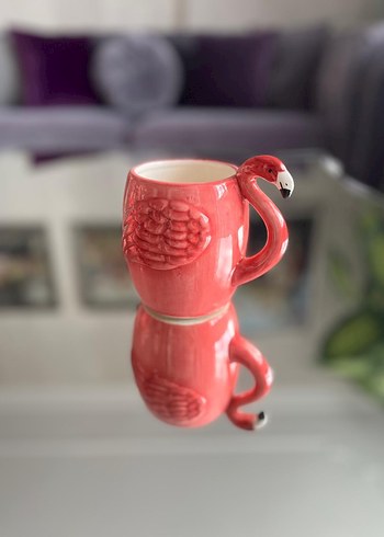 Beden pembe Renk Pembe Flamingo Tasarımlı Seramik Kupa-Baharat Takımı